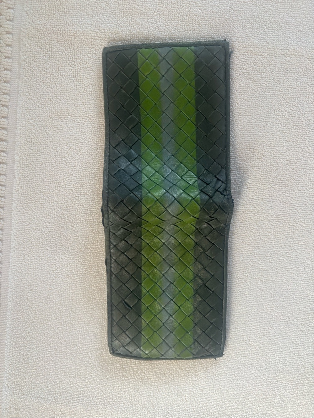 Bottega Veneta Black and Green Intrecciato Leather Wallet